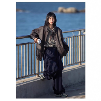 PU kožna jakna, slobodan kroj, ovratnik, jednostruko zatvaranje, za muškarce, proljeće i jesen