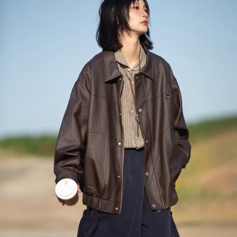 PU kožna jakna, slobodan kroj, ovratnik, jednostruko zatvaranje, za muškarce, proljeće i jesen