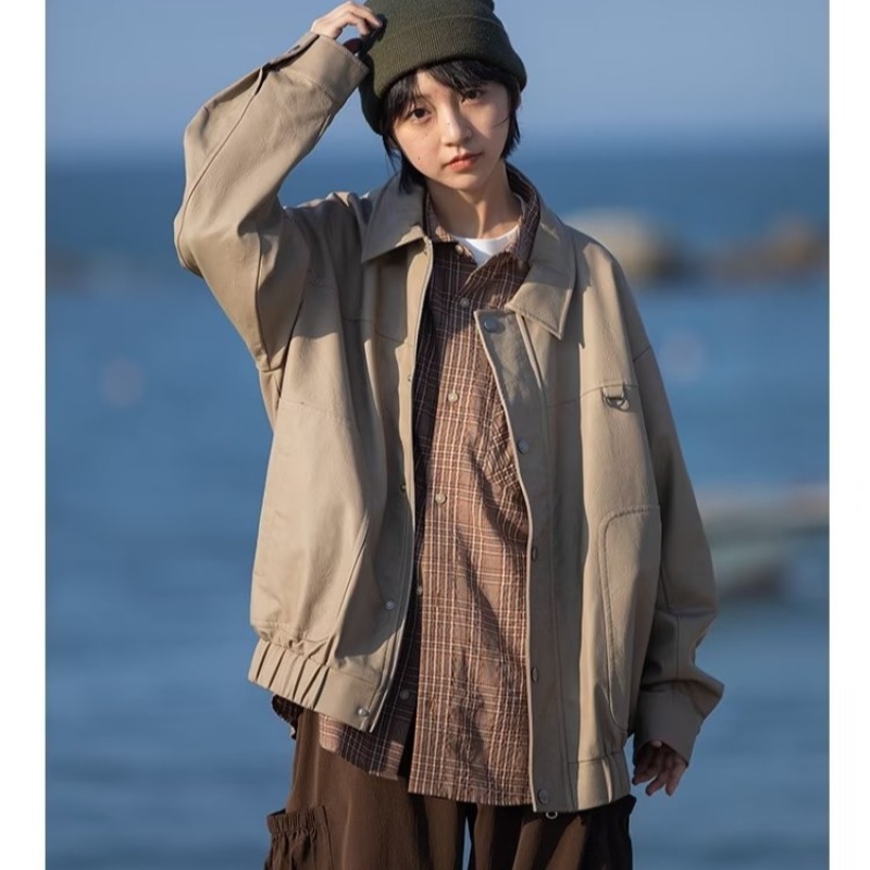 PU kožna jakna, slobodan kroj, ovratnik, jednostruko zatvaranje, za muškarce, proljeće i jesen