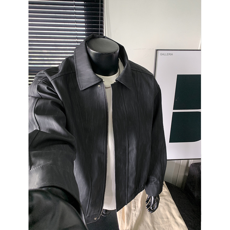 PU kožna jakna s tie-dye uzorkom, rever ovratnik, zatvarač na zip, slobodan kroj