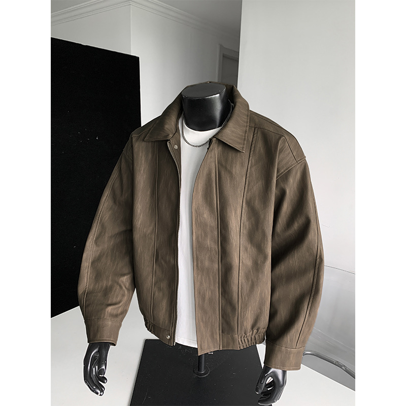 PU kožna jakna s tie-dye uzorkom, rever ovratnik, zatvarač na zip, slobodan kroj