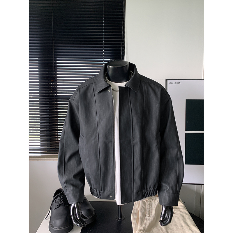 PU kožna jakna s tie-dye uzorkom, rever ovratnik, zatvarač na zip, slobodan kroj