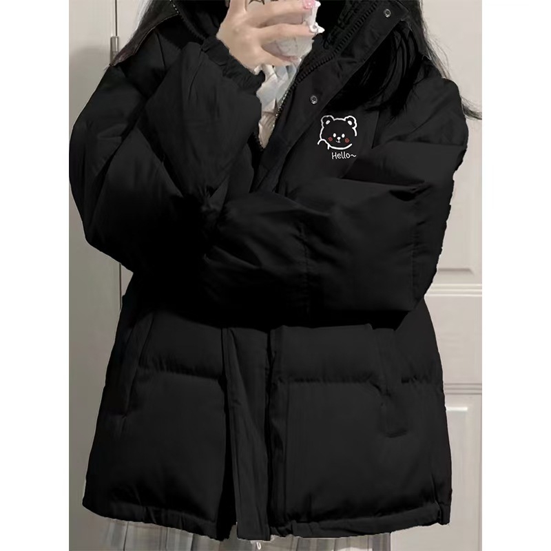 Ženska zimska jakna s guščjim perjem, sladak medvjed u korejskom stilu, opuštena silueta, poliester, stojeći ovratnik bez kapuljače, zatvarač, punilo 51–55% perja