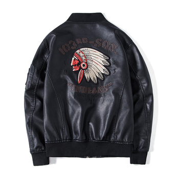 Muška PU kožna jakna, uski kroj, stojeći ovratnik, prednji zip, izvezeni detalji