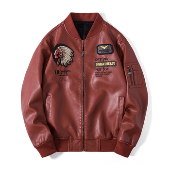 Muška PU kožna jakna, uski kroj, stojeći ovratnik, prednji zip, izvezeni detalji