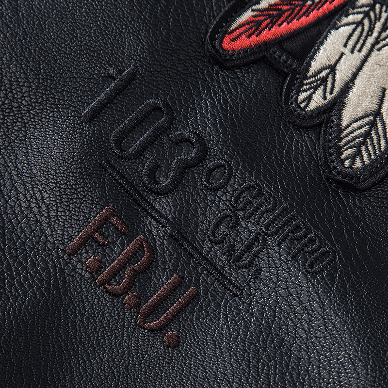 Muška PU kožna jakna, uski kroj, stojeći ovratnik, prednji zip, izvezeni detalji