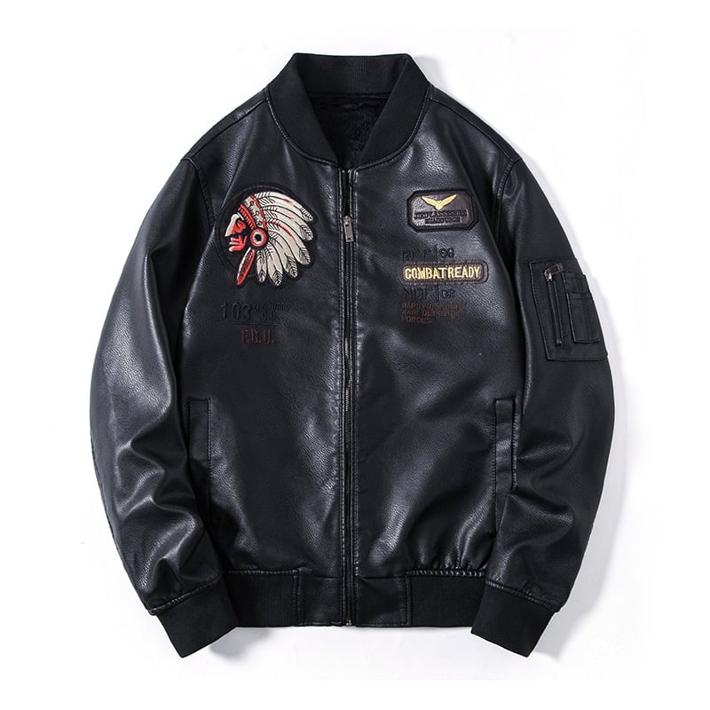 Muška PU kožna jakna, uski kroj, stojeći ovratnik, prednji zip, izvezeni detalji