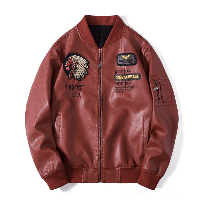 Muška PU kožna jakna, uski kroj, stojeći ovratnik, prednji zip, izvezeni detalji