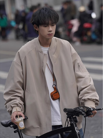 Korejskog stila labavog kroja bomber jakna od poliestera, s reverom i zatvaračem, bez kapulje, za tinejdžere