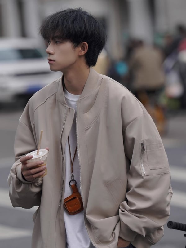 Korejskog stila labavog kroja bomber jakna od poliestera, s reverom i zatvaračem, bez kapulje, za tinejdžere