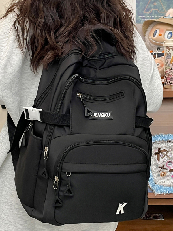 Školska torba s velikim kapacitetom i višestrukim odjeljcima – vanjski najlon, podstava od poliestera, zakrivljene naramenice, unisex, za srednjoškolce, ljeto 2025, Ts-0918