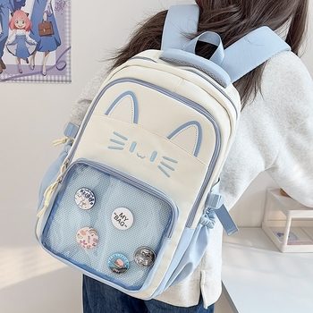 Ruksak s crtanim mačkom, gradski minimalistički stil, najlon, velika zapremina, lukovi remeni, za učenike srednje škole