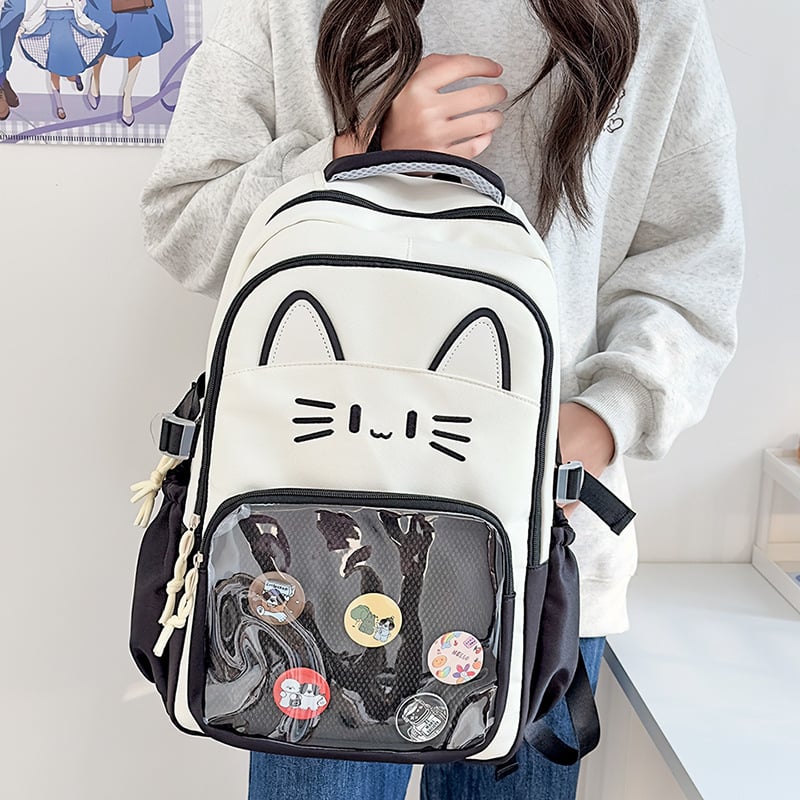 Ruksak s crtanim mačkom, gradski minimalistički stil, najlon, velika zapremina, lukovi remeni, za učenike srednje škole