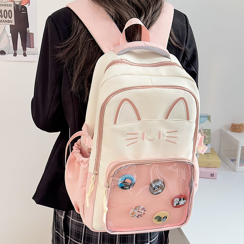 Ruksak s crtanim mačkom, gradski minimalistički stil, najlon, velika zapremina, lukovi remeni, za učenike srednje škole