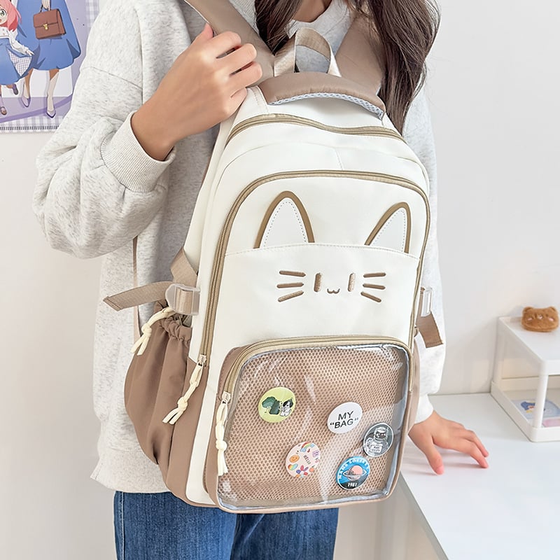 Ruksak s crtanim mačkom, gradski minimalistički stil, najlon, velika zapremina, lukovi remeni, za učenike srednje škole