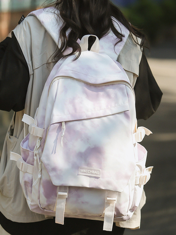 Djevojački najlon ruksak za školu, prozračan, moderan jednofarbeni stil, podstava poliester, proljeće 2024