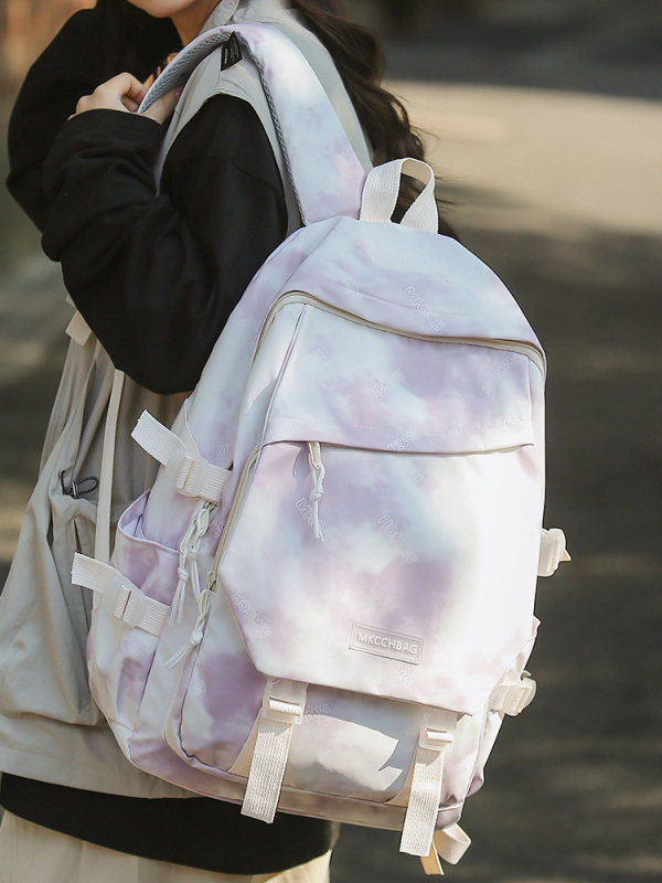 Djevojački najlon ruksak za školu, prozračan, moderan jednofarbeni stil, podstava poliester, proljeće 2024