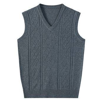 Vesta din lână pentru bărbați, fără mâneci, tricot jacquard, decolteu în V, 30-35% lână, toamnă