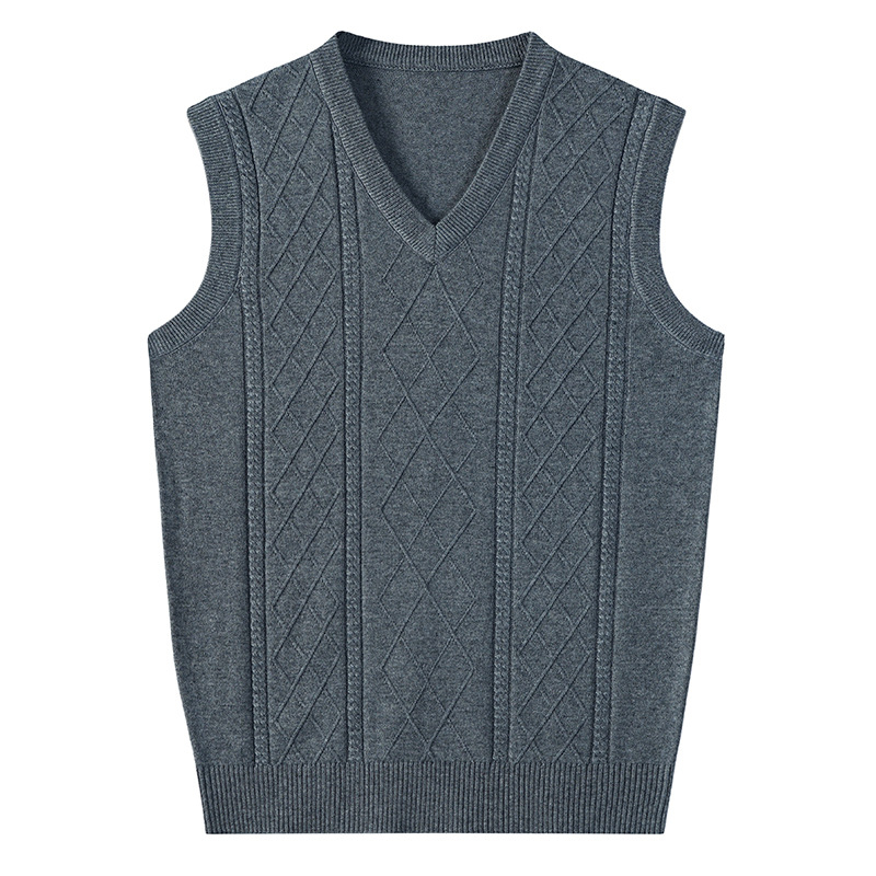 Vesta din lână pentru bărbați, fără mâneci, tricot jacquard, decolteu în V, 30-35% lână, toamnă