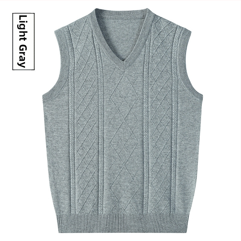 Vesta din lână pentru bărbați, fără mâneci, tricot jacquard, decolteu în V, 30-35% lână, toamnă