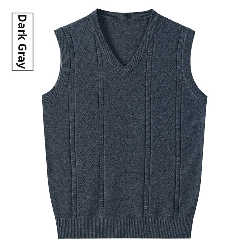 Vesta din lână pentru bărbați, fără mâneci, tricot jacquard, decolteu în V, 30-35% lână, toamnă