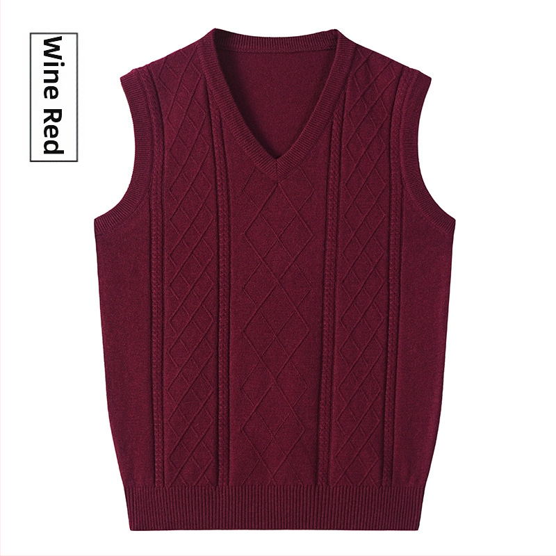 Vesta din lână pentru bărbați, fără mâneci, tricot jacquard, decolteu în V, 30-35% lână, toamnă