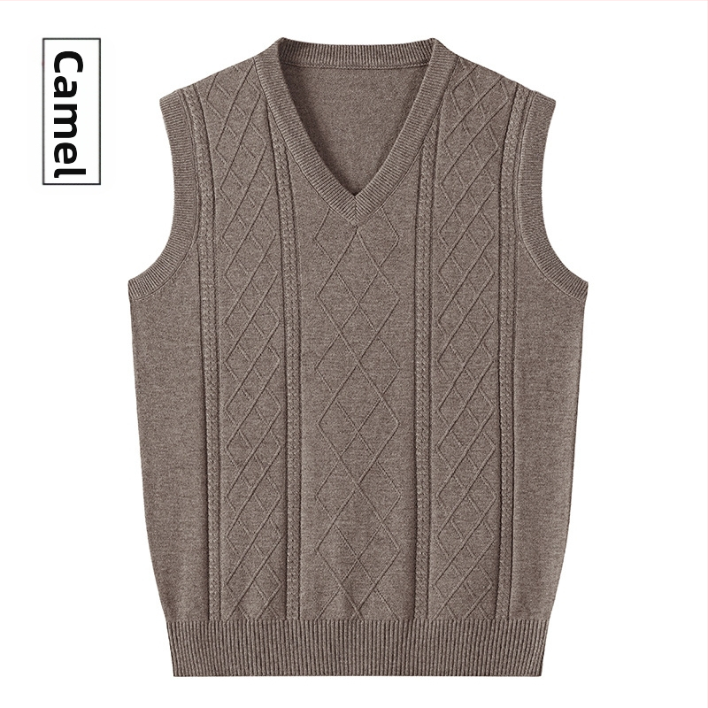 Vesta din lână pentru bărbați, fără mâneci, tricot jacquard, decolteu în V, 30-35% lână, toamnă