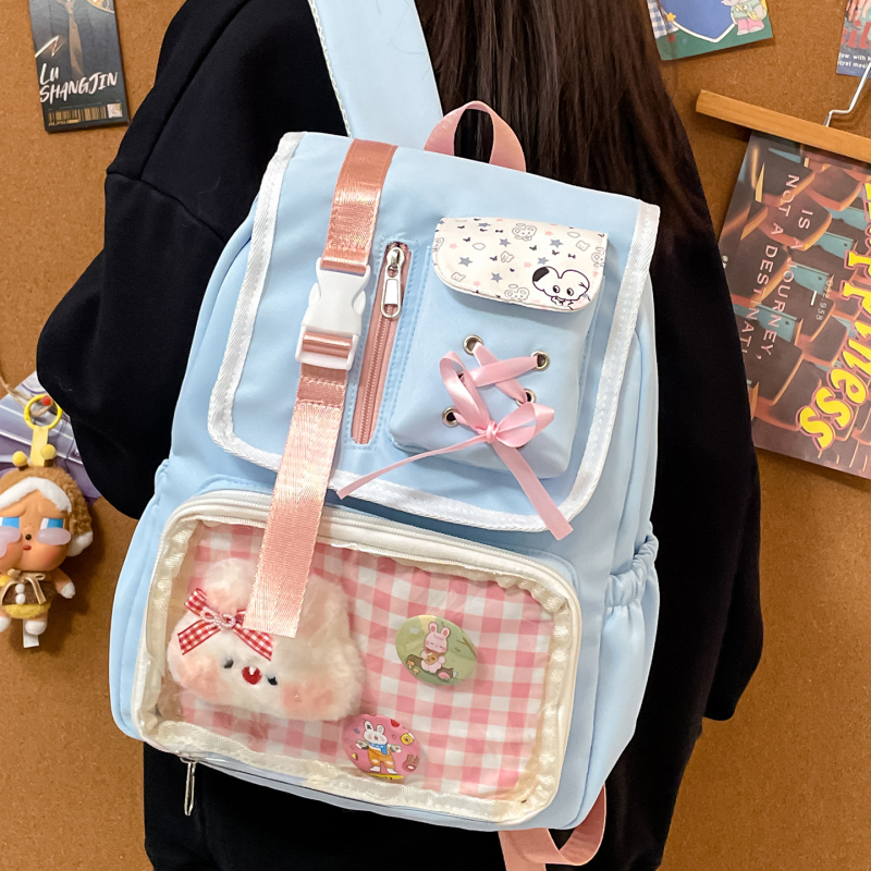 Školska torba u japanskom stilu za djevojke, lagana najlon torba, otporna na habanje, crtić stil, zakrivljene naramenice, za srednjoškolke