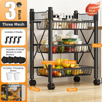 Podlaha stojací viacúčelový regál na skladovanie, 4 police, z uhlíkovej ocele, pojazdný, bez montáže, moderný minimalistický štýl; vhodný do kuchyne, kúpeľne, spálne a obývačky.