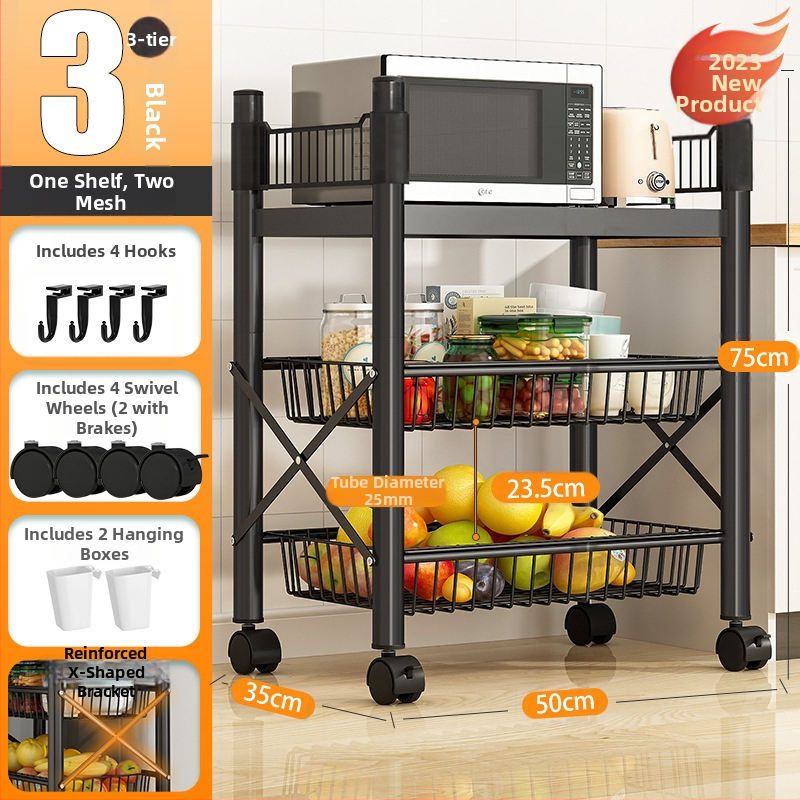 Podlaha stojací viacúčelový regál na skladovanie, 4 police, z uhlíkovej ocele, pojazdný, bez montáže, moderný minimalistický štýl; vhodný do kuchyne, kúpeľne, spálne a obývačky.