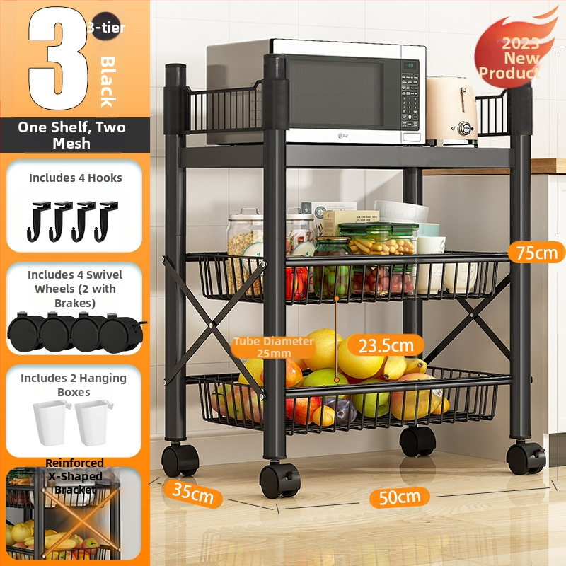 Podlaha stojací viacúčelový regál na skladovanie, 4 police, z uhlíkovej ocele, pojazdný, bez montáže, moderný minimalistický štýl; vhodný do kuchyne, kúpeľne, spálne a obývačky.