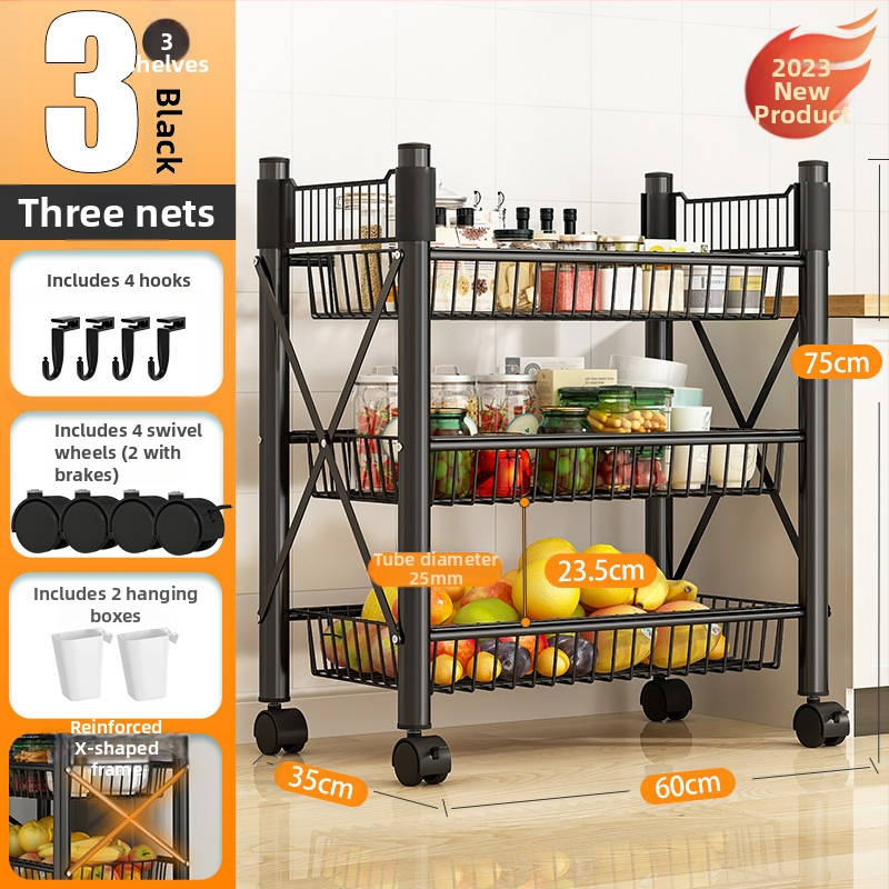 Podlaha stojací viacúčelový regál na skladovanie, 4 police, z uhlíkovej ocele, pojazdný, bez montáže, moderný minimalistický štýl; vhodný do kuchyne, kúpeľne, spálne a obývačky.