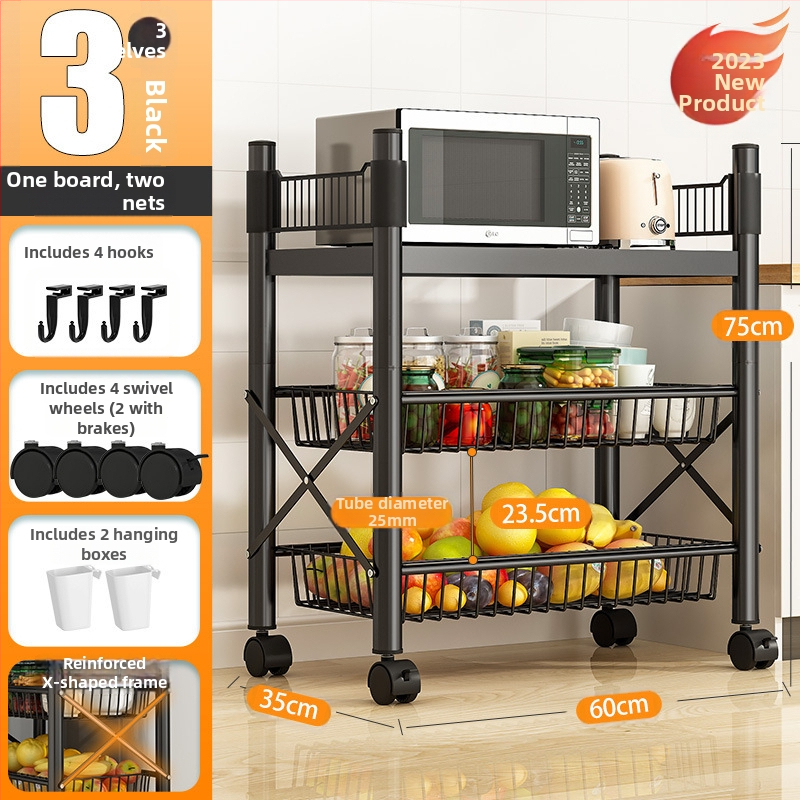 Podlaha stojací viacúčelový regál na skladovanie, 4 police, z uhlíkovej ocele, pojazdný, bez montáže, moderný minimalistický štýl; vhodný do kuchyne, kúpeľne, spálne a obývačky.