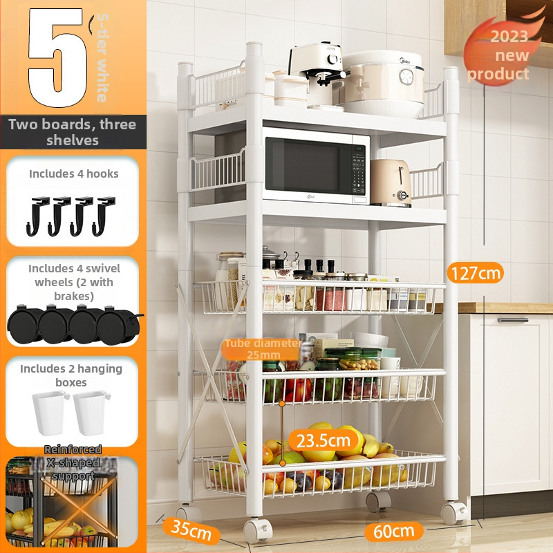 Podlaha stojací viacúčelový regál na skladovanie, 4 police, z uhlíkovej ocele, pojazdný, bez montáže, moderný minimalistický štýl; vhodný do kuchyne, kúpeľne, spálne a obývačky.