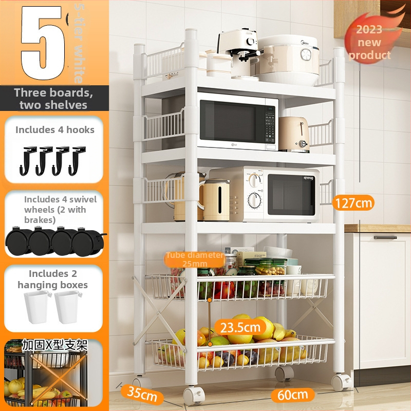 Podlaha stojací viacúčelový regál na skladovanie, 4 police, z uhlíkovej ocele, pojazdný, bez montáže, moderný minimalistický štýl; vhodný do kuchyne, kúpeľne, spálne a obývačky.