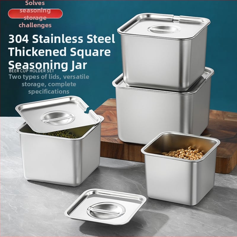 304 неръждаема стомана квадратна кутия за подправки със капак