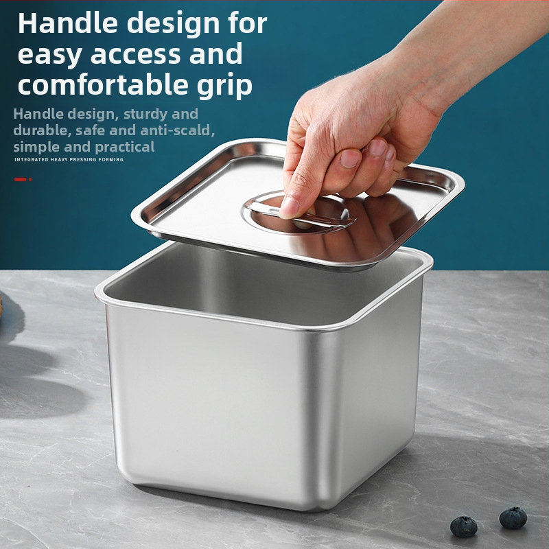 Štvorcová nádoba z nerezovej ocele 304 so viečkom na korenie