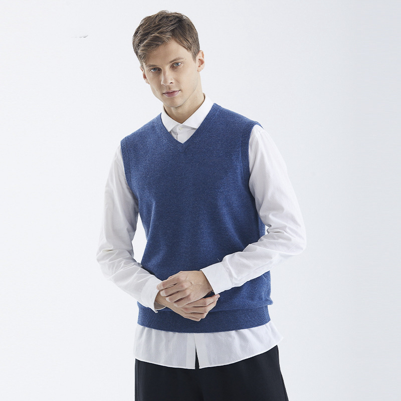 Muški vuneni vest bez rukava s V-izrezom, poslovni formalni stil, 100% vuna, jesen