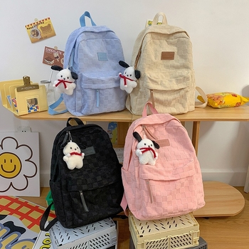 Ruksak s kariranim uzorkom od baršuna, remeni s zračnim jastučićima, prozračan, ulični stil