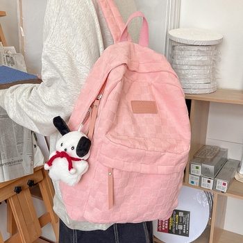 Ruksak s kariranim uzorkom od baršuna, remeni s zračnim jastučićima, prozračan, ulični stil