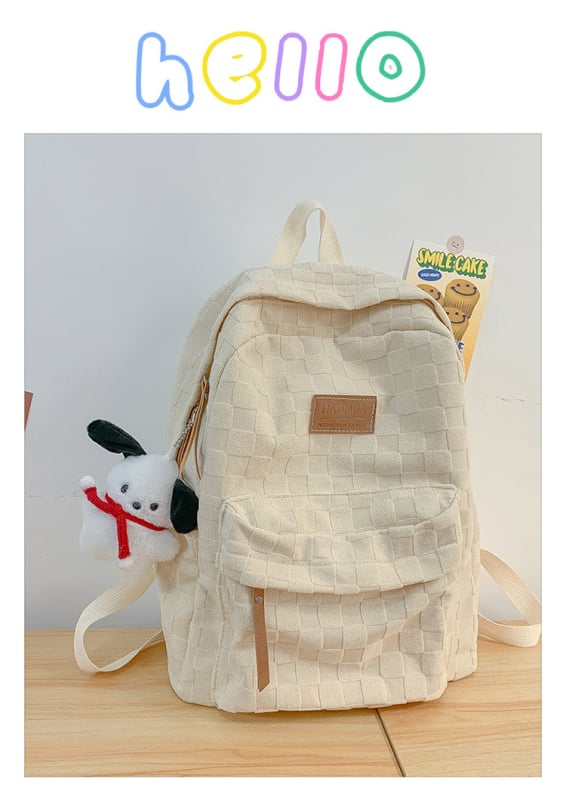 Ruksak s kariranim uzorkom od baršuna, remeni s zračnim jastučićima, prozračan, ulični stil