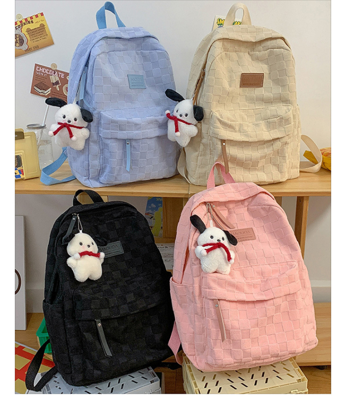 Ruksak s kariranim uzorkom od baršuna, remeni s zračnim jastučićima, prozračan, ulični stil