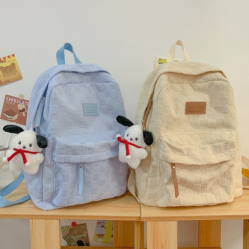 Ruksak s kariranim uzorkom od baršuna, remeni s zračnim jastučićima, prozračan, ulični stil