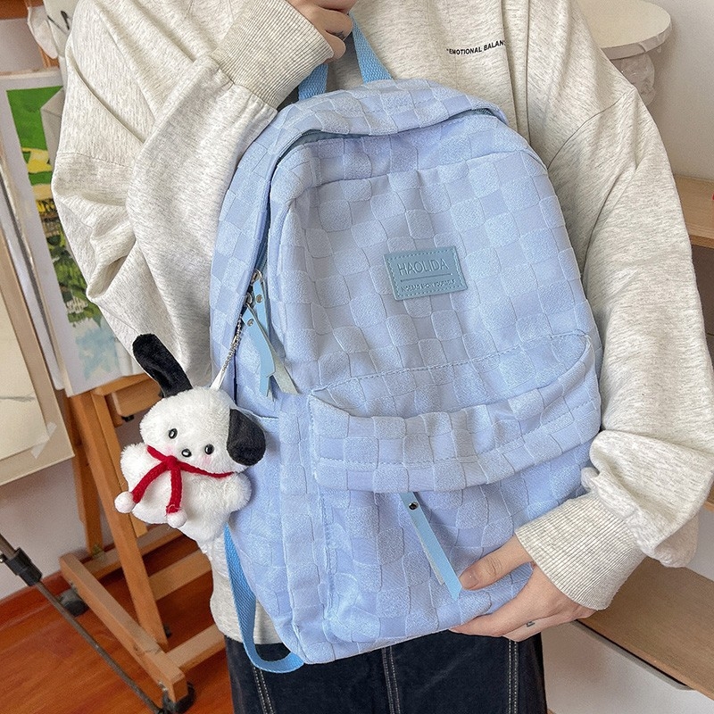 Ruksak s kariranim uzorkom od baršuna, remeni s zračnim jastučićima, prozračan, ulični stil