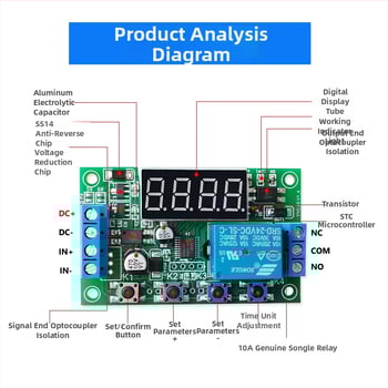 Impulzus-aktivált időzítő relé, 5V/12V/24V, késleltető modul, áramkör-vezérlés, ciklus-vezérlés