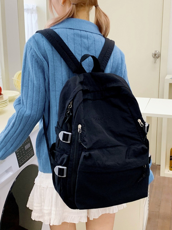 Ruksak s jednostavnim stilom, velika kapaciteta za svakodnevnu vožnju i kampus, kompatibilan s 14-inčnim laptopom, najlon, unisex ( Najlon | 20–35L | 14-inčni laptop | Prozračan | Zakrivljene naramenice )