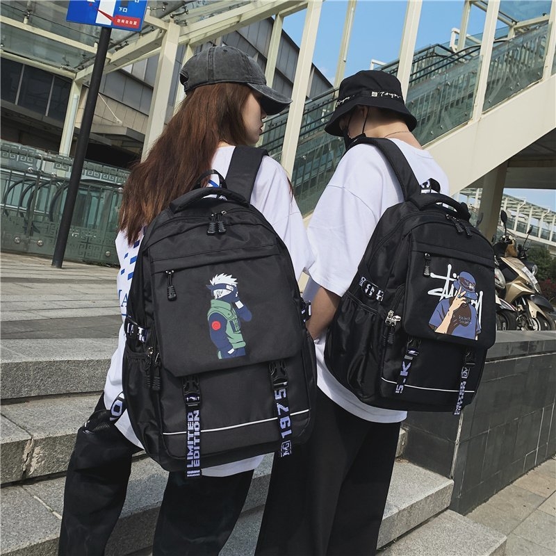 Unisex školska torba od Oxford platna, velika kapaciteta, motiv likova, zakrivljene naramenice, poliesterska podstava, za učenike srednje škole