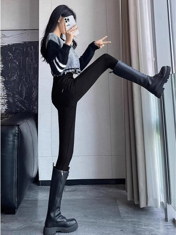 Femei Pantaloni skinny cu talie înaltă, îngroșați, din viscoză