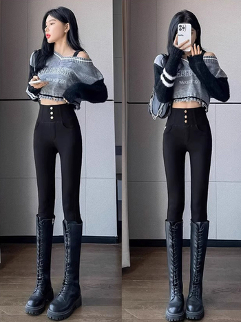 Femei Pantaloni skinny cu talie înaltă, îngroșați, din viscoză