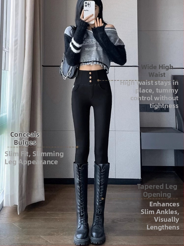 Femei Pantaloni skinny cu talie înaltă, îngroșați, din viscoză